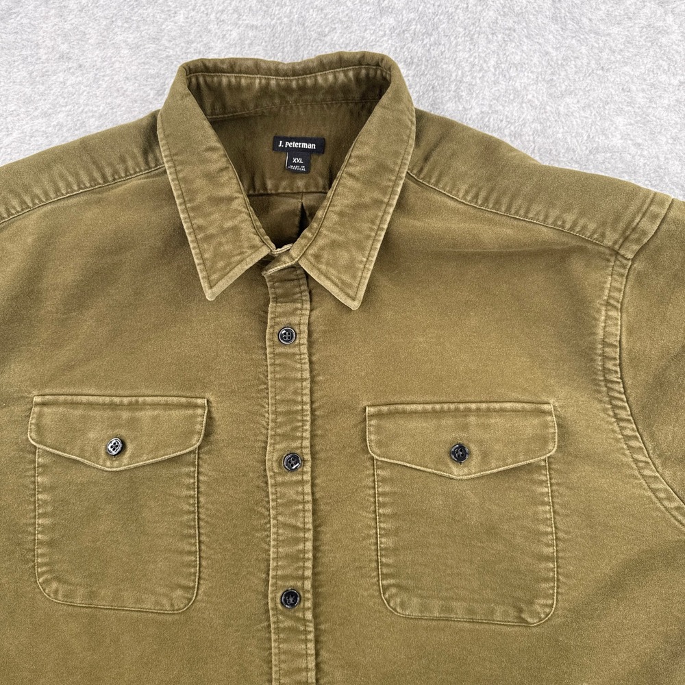 J. Peterman Shirt Mens XXL Green Flannel Button Down Heavy Cotton Portugal Made - Picture 3 of 8